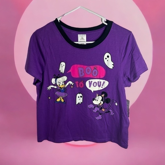 Disney Parks Boo To You Halloween T-shirt NWT Medium Purple Women’s Short Sleeve - Picture 1 of 7